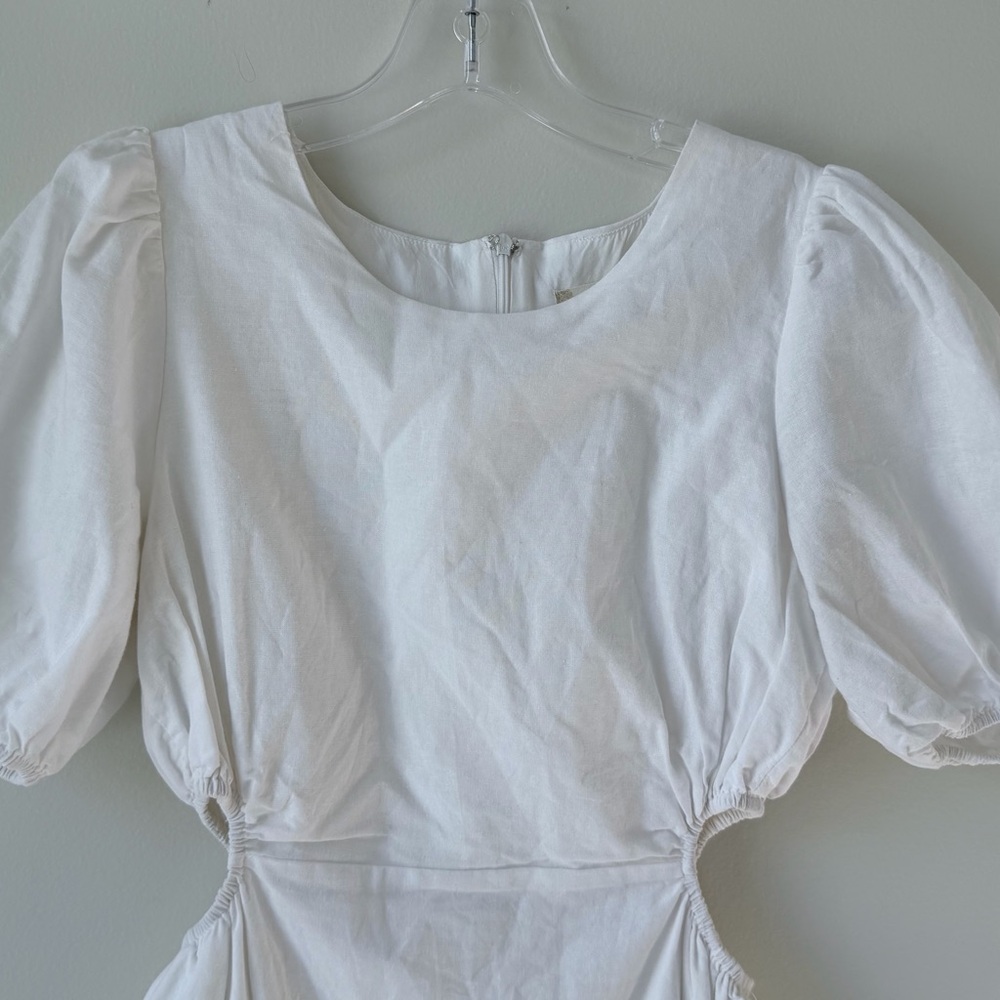 Altar'd State Size Medium White Puff Sleeve Cutout Mini Dress Linen Blend Lined - Picture 4 of 13